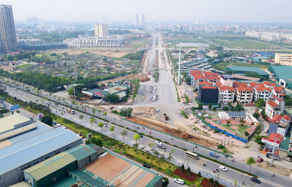 Một phần dự án đường Vành đai 3,5 đoạn từ Đại lộ Thăng Long đến quốc lộ 32 (từ trên cao). Ảnh: KT