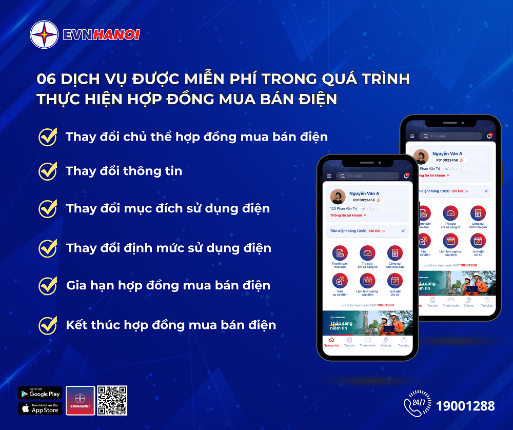 06 dịch vụ được miễn phí trong quá trình thực hiện hợp đồng mua bán điện