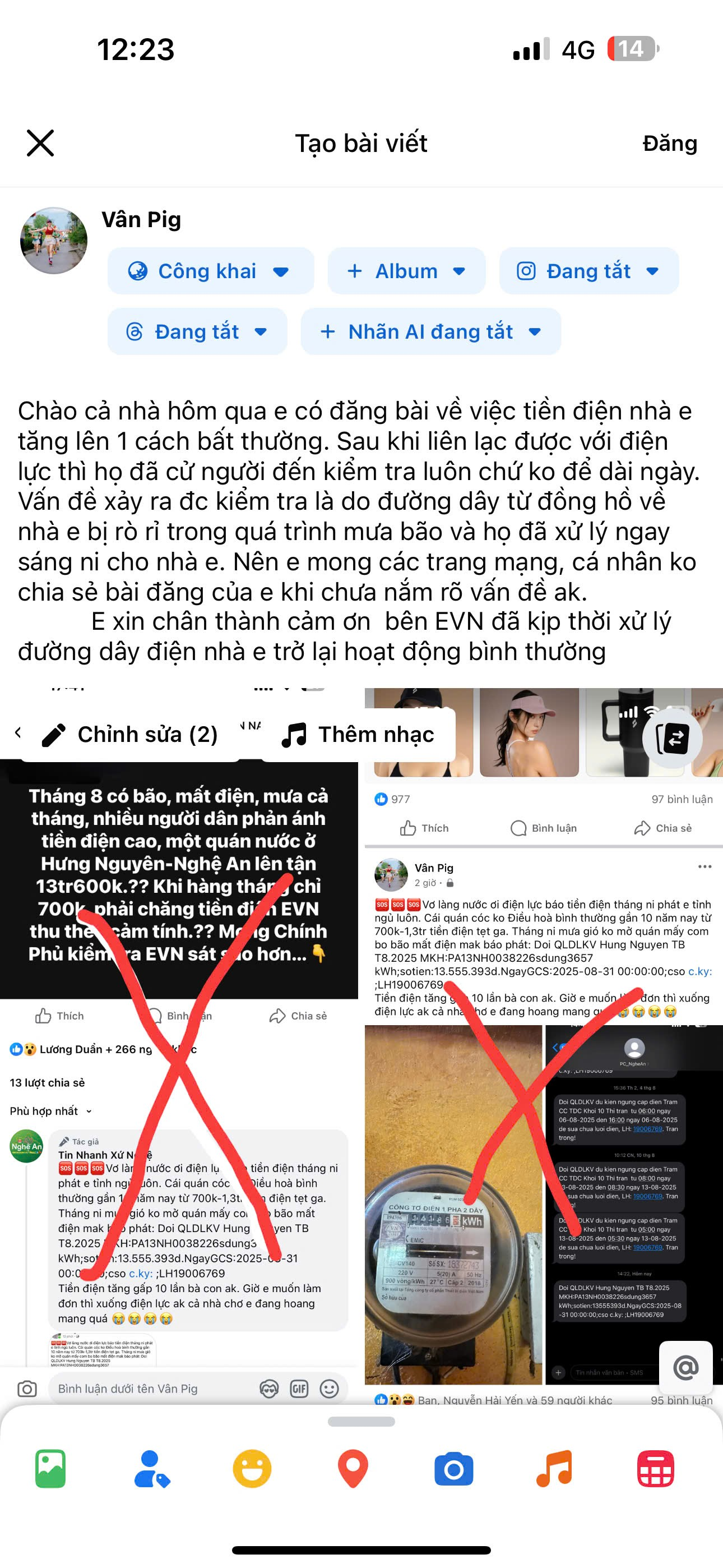 Khách hàng “Vân Pig” đã đăng tin đính chính trên facebook cá nhân