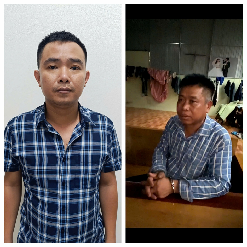 Đối tượng Lê Mạnh Linh (bên trái), Tràng A Sía (bên phải) và một số tang vật của vụ án