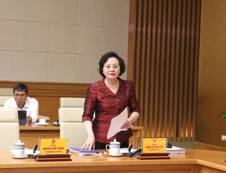 Bộ trưởng Bộ Nội vụ Phạm Thị Thanh Trà báo cáo tại cuộc họp - Ảnh: VGP/Nguyễn Hoàng