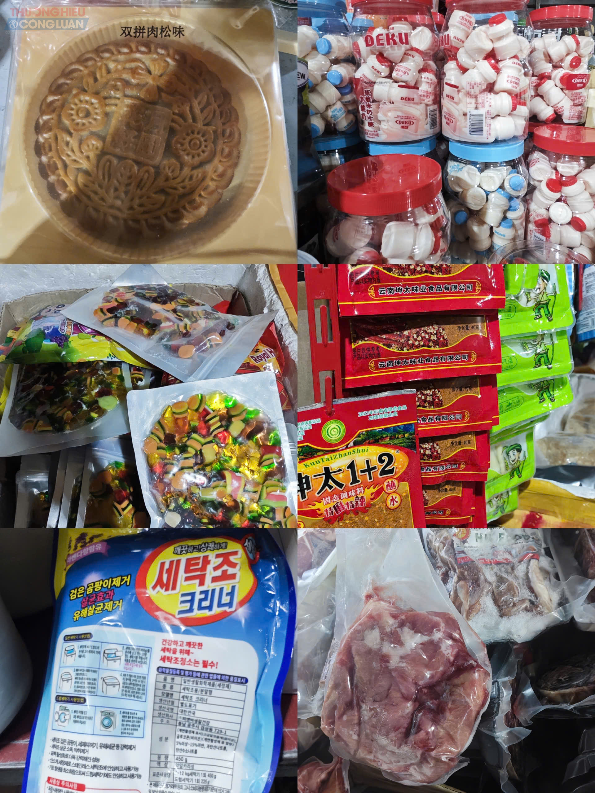 Hàng loạt sản phẩm Các sản phẩm có bao bì đẹp mắt, hấp dẫn trẻ em nhưng không có nhãn, mác phụ tiếng Việt, hay hướng dẫn sử dụng.