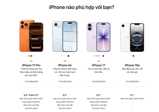 Các mẫu iPhone mới nhất được Apple bày bán tại website. (Ảnh chụp màn hình) Các mẫu iPhone mới nhất được Apple bày bán tại website. (Ảnh chụp màn hình)