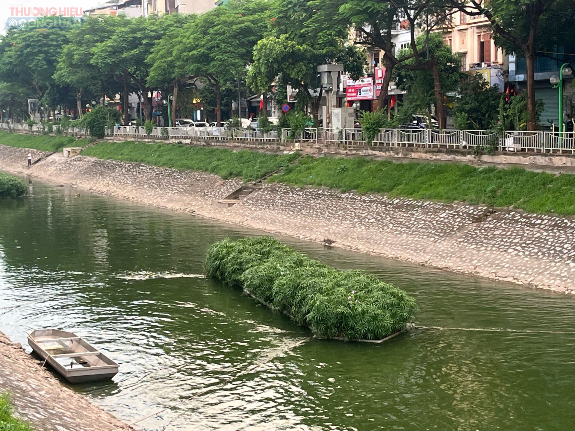 Ghi nhận của phóng viên Thương hiệu & Công luận sáng 10/9 cho thấy, đoạn sông Tô Lịch chảy dọc tuyến đường Láng đã trong xanh hơn hẳn, khác biệt rõ rệt so với vẻ đục ngầu, ô nhiễm thường thấy trước đây.