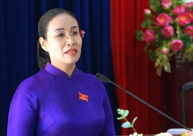 Bà Nguyễn Thị Anh Thi, Phó Chủ tịch UBND TP. Đà Nẵng phát biểu tại buổi tiếp xúc cử tri.