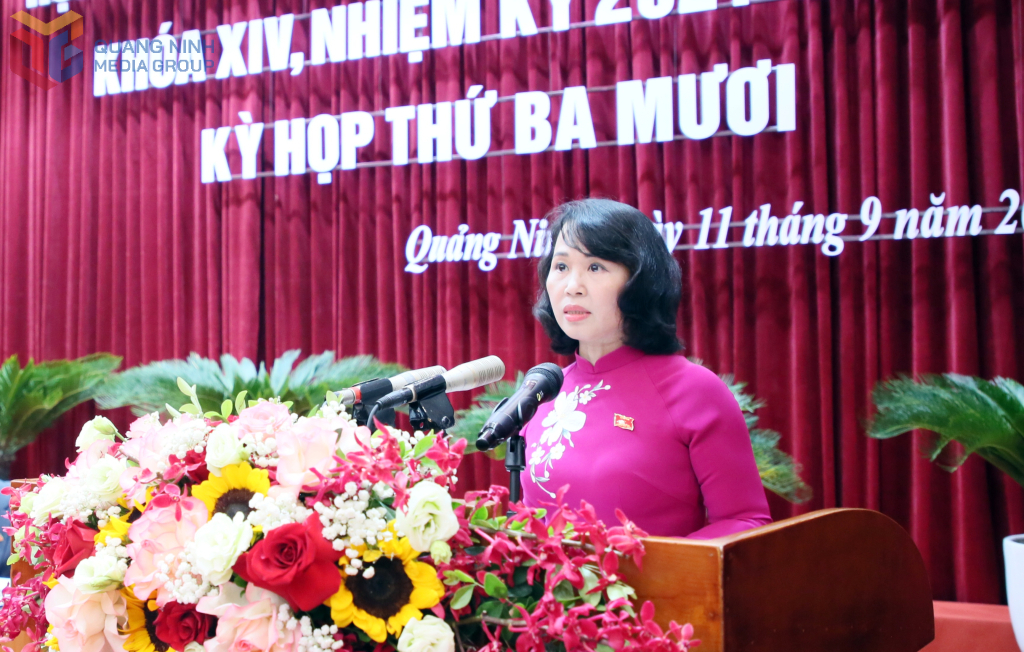 Bà Trịnh Thị Minh Thanh, Phó Bí thư Thường trực Tỉnh ủy, Chủ tịch HĐND tỉnh Quảng Ninh, phát biểu tại kỳ họp. Bà Trịnh Thị Minh Thanh, Phó Bí thư Thường trực Tỉnh ủy, Chủ tịch HĐND tỉnh Quảng Ninh, phát biểu tại kỳ họp.