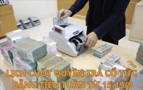 Lịch chốt quyền trả cổ tức bằng tiền từ ngày 15-19/9: CKA trả cổ tức khủng 100%