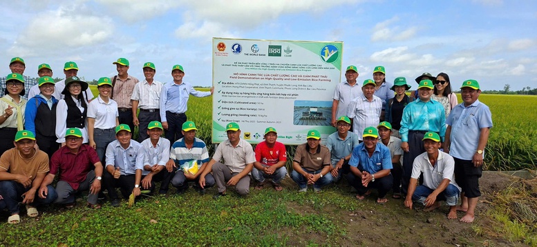 Các nhà khoa học và người dân tham gia mô hình lúa chất lượng cao, phát thải thấp - Ảnh: VGP/LS Các nhà khoa học và người dân tham gia mô hình lúa chất lượng cao, phát thải thấp - Ảnh: VGP/LS