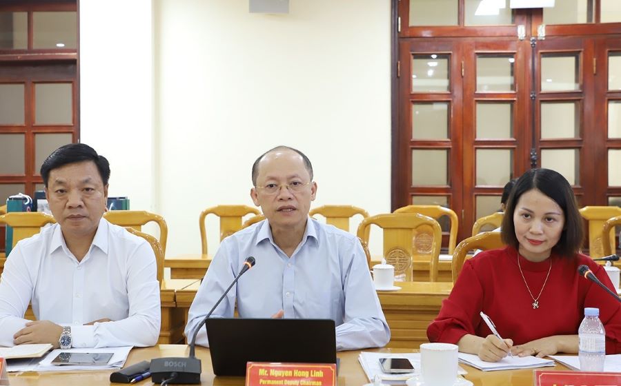 Phó Chủ tịch Thường trực UBND tỉnh Hà Tĩnh Nguyễn Hồng Lĩnh phát biểu tại buổi làm việc.