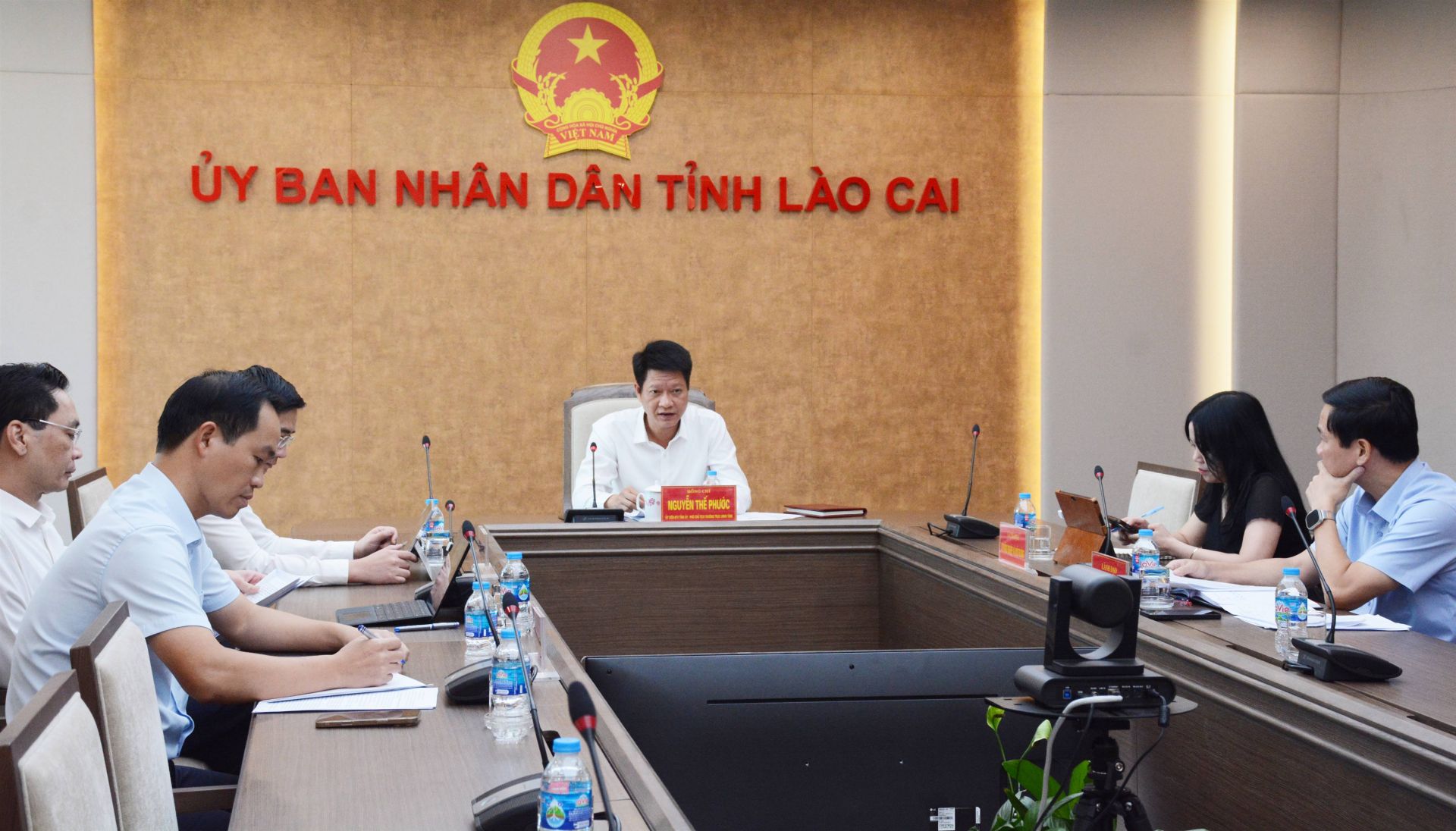 Các đại biểu dự buổi làm việc tại điểm cầu tỉnh Lào Cai