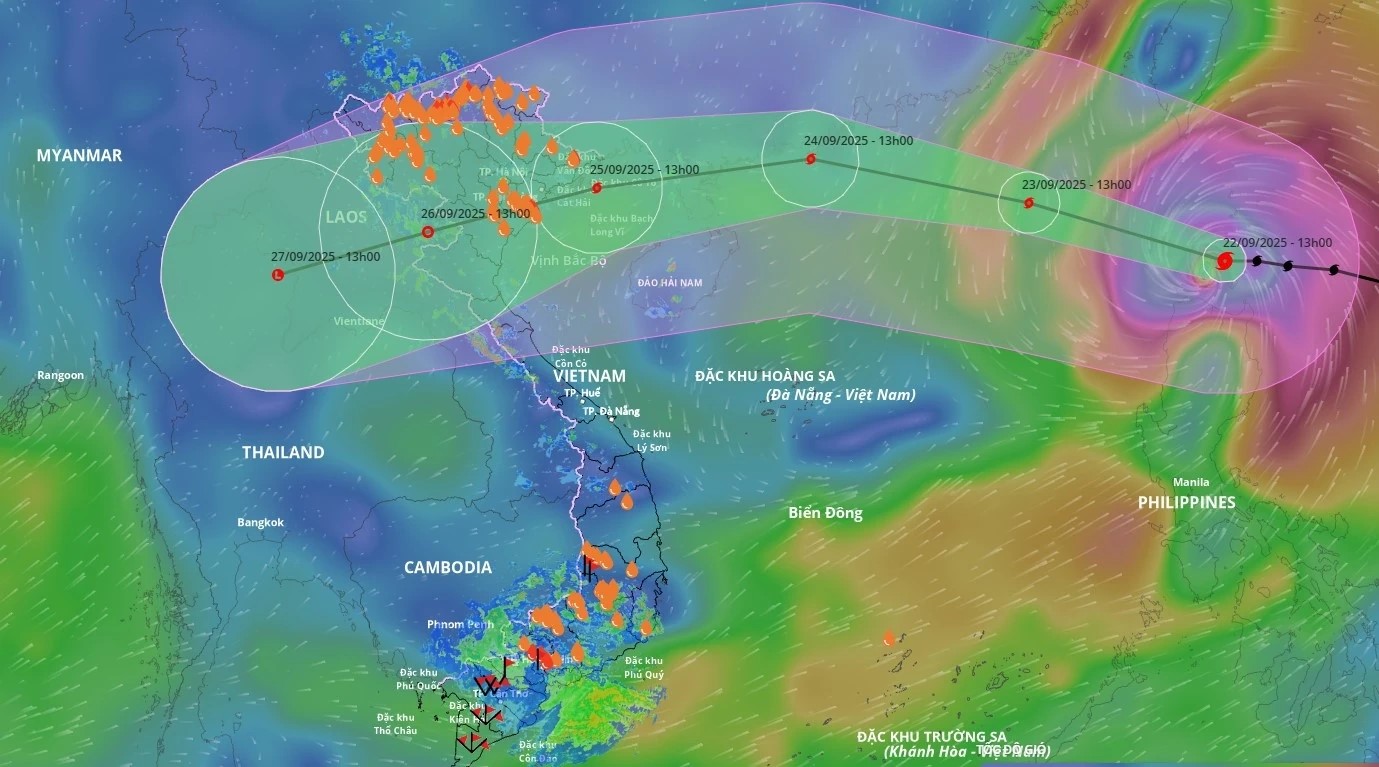 Hướng di chuyển của siêu bão RAGASA. (Ảnh: Hệ thống giám sát thiên tai Việt Nam) Hướng di chuyển của siêu bão RAGASA. (Ảnh: Hệ thống giám sát thiên tai Việt Nam)