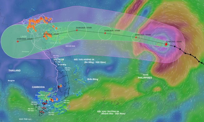 Cập nhật vị trí và đường đi của bão Ragasa vào 8 giờ ngày 22/9. Ảnh: Hệ thống Giám sát thiên tai Việt Nam