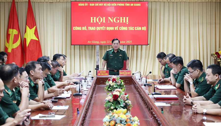 Đại t&aacute; Nguyễn Văn Hiệp, Ph&oacute; Ch&iacute;nh ủy Bộ Chỉ huy Qu&acirc;n sự tỉnh, Ch&iacute;nh ủy Ban Chỉ huy BĐBP tỉnh ph&aacute;t biểu chỉ đạo.