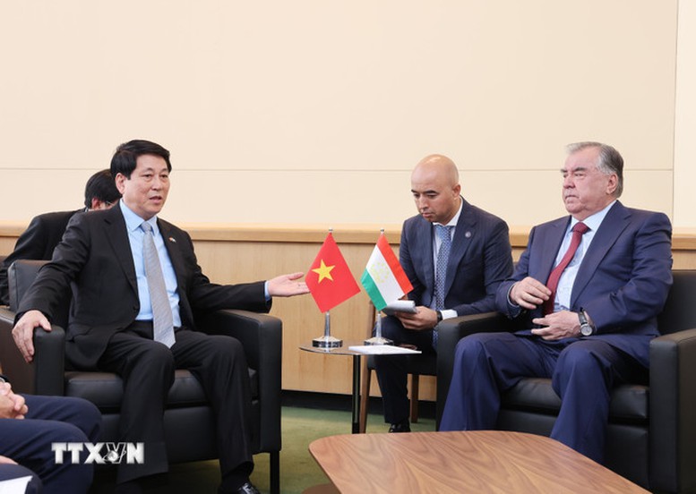 Chủ tịch nước Lương Cường gặp Tổng thống Tajikistan Emomali Rahmon