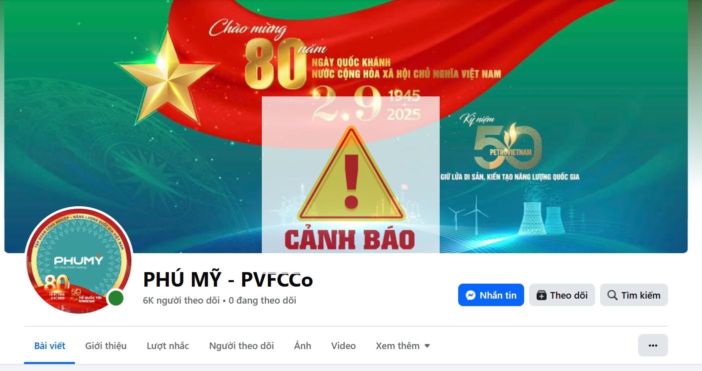 Fanpage giả mạo thương hiệu PVFCCo - Phú Mỹ