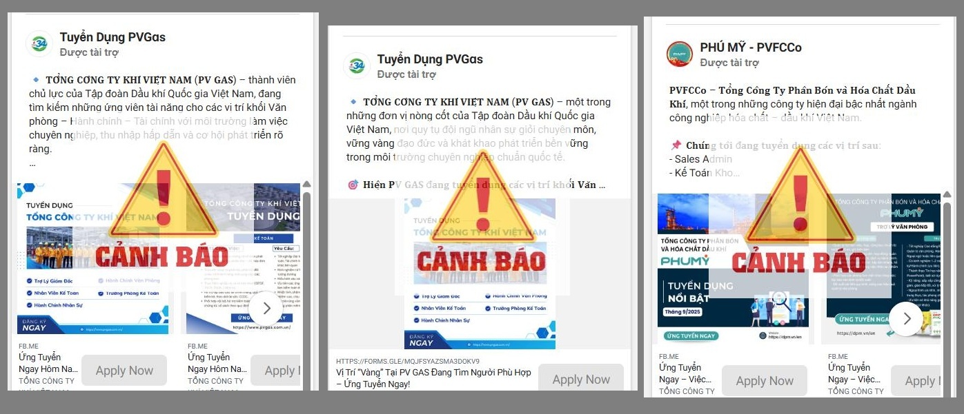 Thông tin tuyển dụng từ các fanpage giả mạo thương hiệu PV GAS, PVFCCo