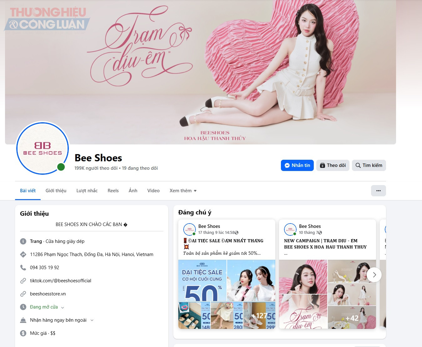 Trang Facebook của chuỗi cửa hàng giày dép là Bee Shoes