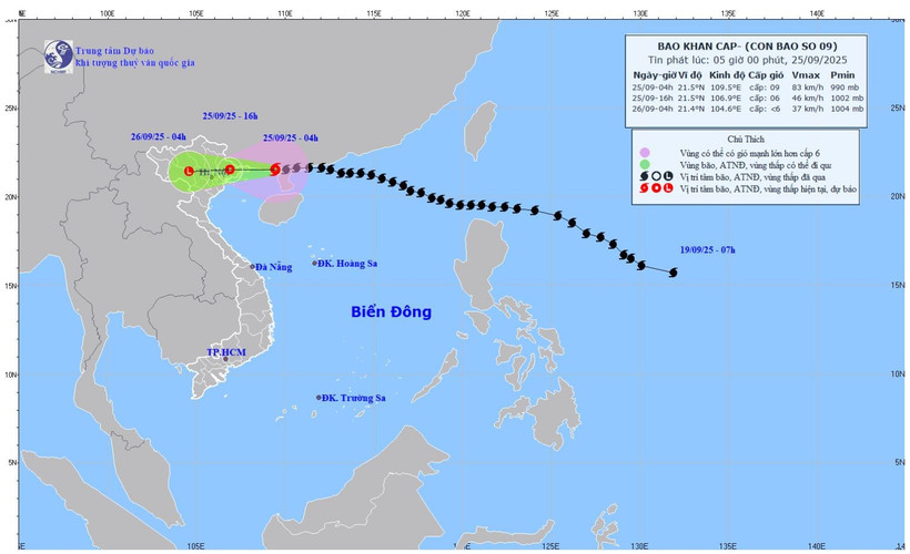 Bão Ragasa suy yếu, cách Móng Cái khoảng 170km