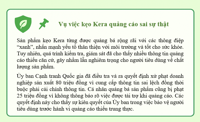 Khuyến cáo của Ủy ban Cạnh tranh Quốc gia trong vụ sản phẩm kẹo Kera được quảng bá rộng rãi với các thông điệp 