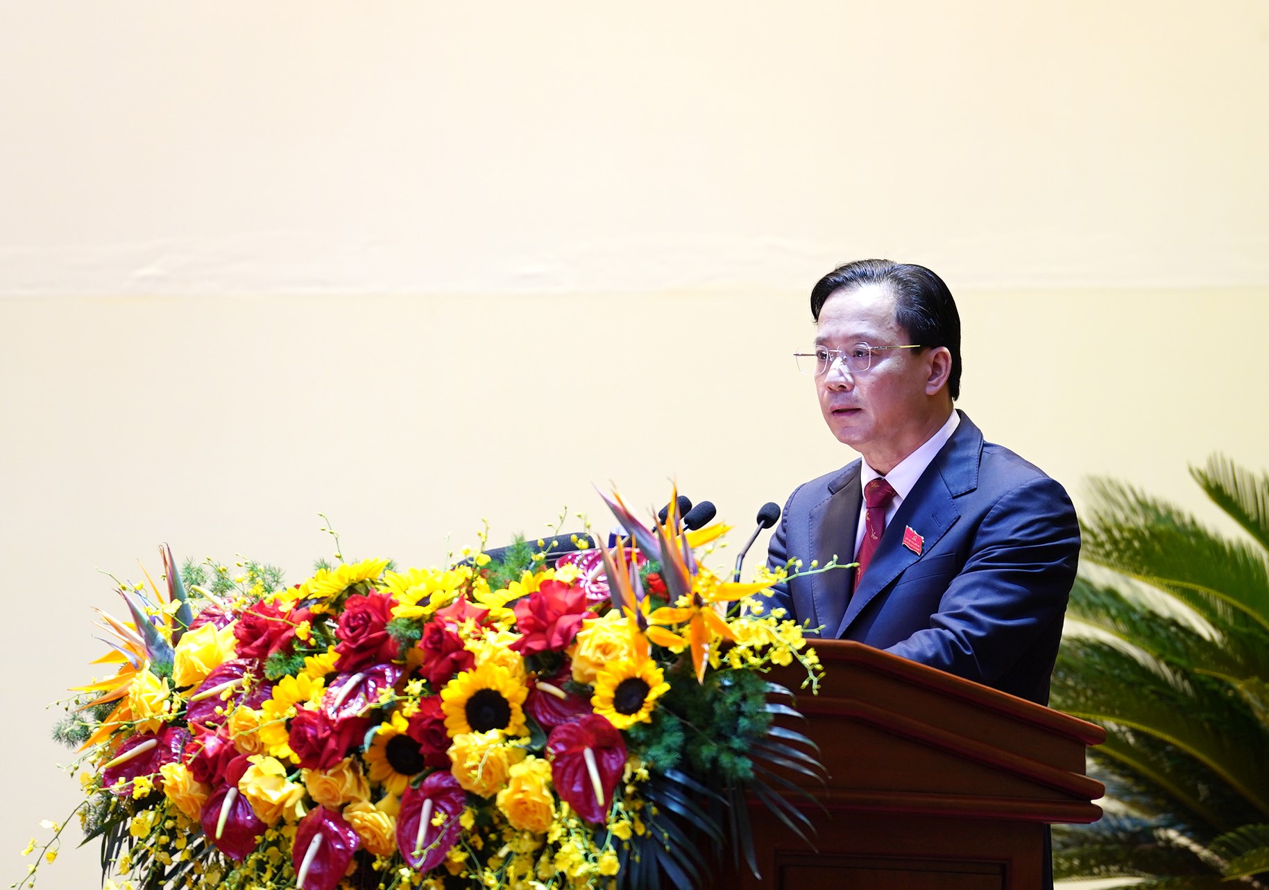 Bí thư Tỉnh ủy Lạng Sơn Hoàng Văn Nghiệm phát biểu