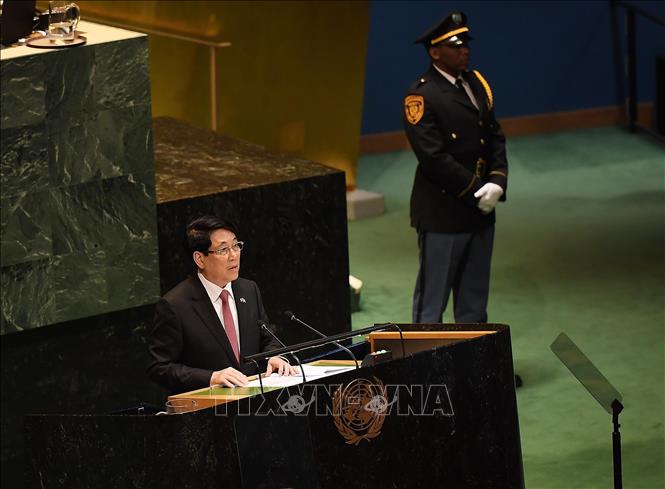 Chủ tịch nước Lương Cường phát biểu tại Phiên thảo luận chung cấp cao Đại hội đồng Liên hợp quốc khoá 80. Ảnh: Lâm Khánh/TTXVN