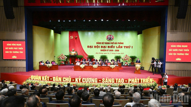 Quang cảnh Đại hội Đại biểu Đảng bộ thành phố Hải Phòng lần thứ I, nhiệm kỳ 2025-2030.