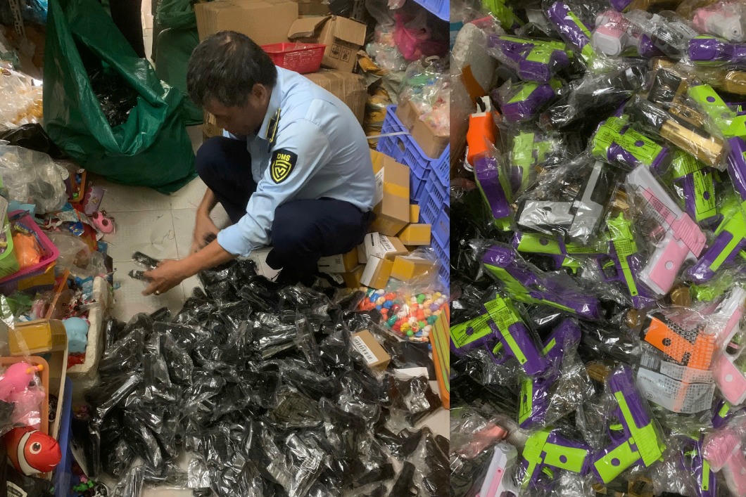 660 khẩu súng đồ chơi trẻ em nhập lậu tại cơ sở kinh doanh tại phường Phú Diễn. (Ảnh: QLTT Hà Nội) 660 khẩu súng đồ chơi trẻ em nhập lậu tại cơ sở kinh doanh tại phường Phú Diễn. (Ảnh: QLTT Hà Nội)