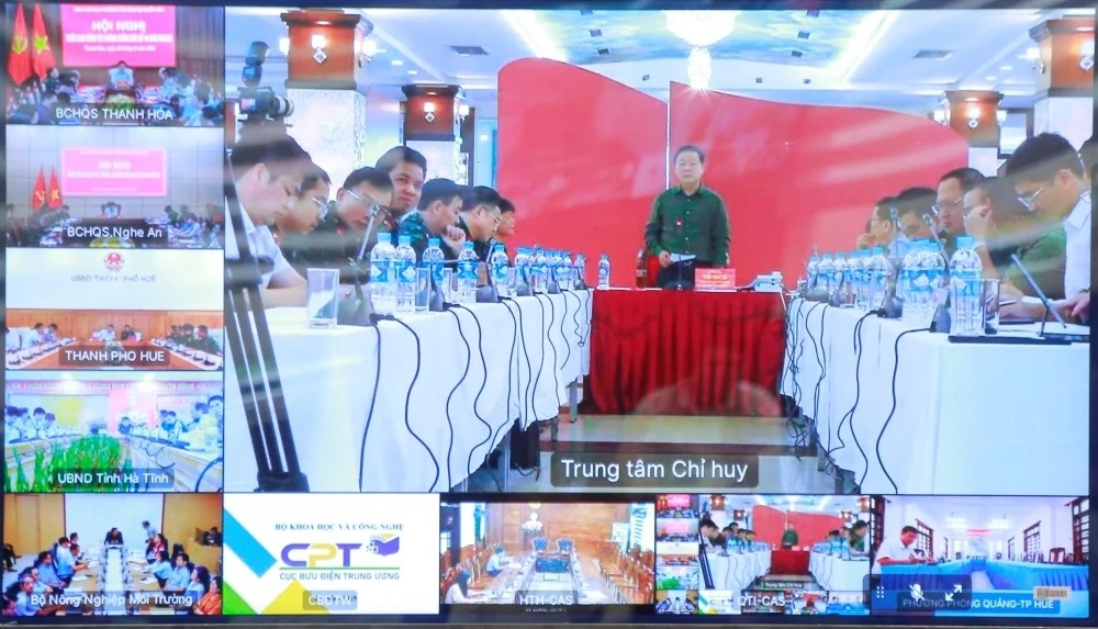 Điểm cầu Trung tâm Chỉ huy và các điểm cầu các địa phương. Ảnh chụp màn hình