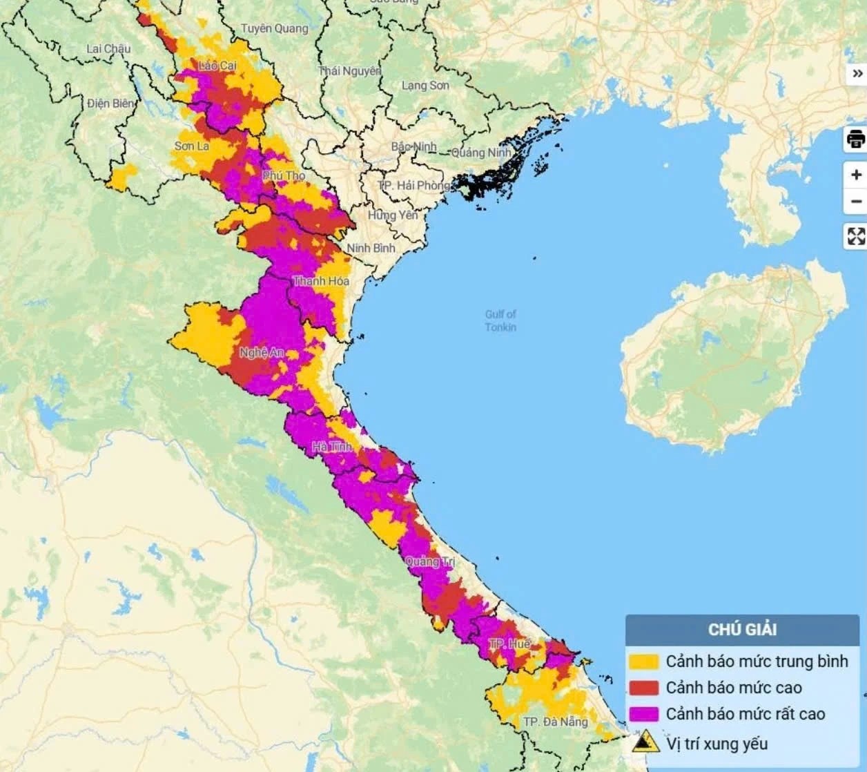 Bản đồ nguy cơ lũ quét, sạt lở đất đá trên các khu vực.