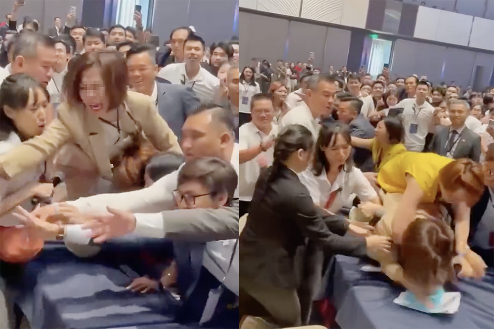 Cảnh xô đẩy, giành giật để lấy phiếu mua căn hộ thể hiện trong clip lan truyền trên mạng xã hội