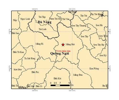 Liên tiếp 4 trận động đất tại Quảng Ngãi, mạnh nhất 3.6 độ richter