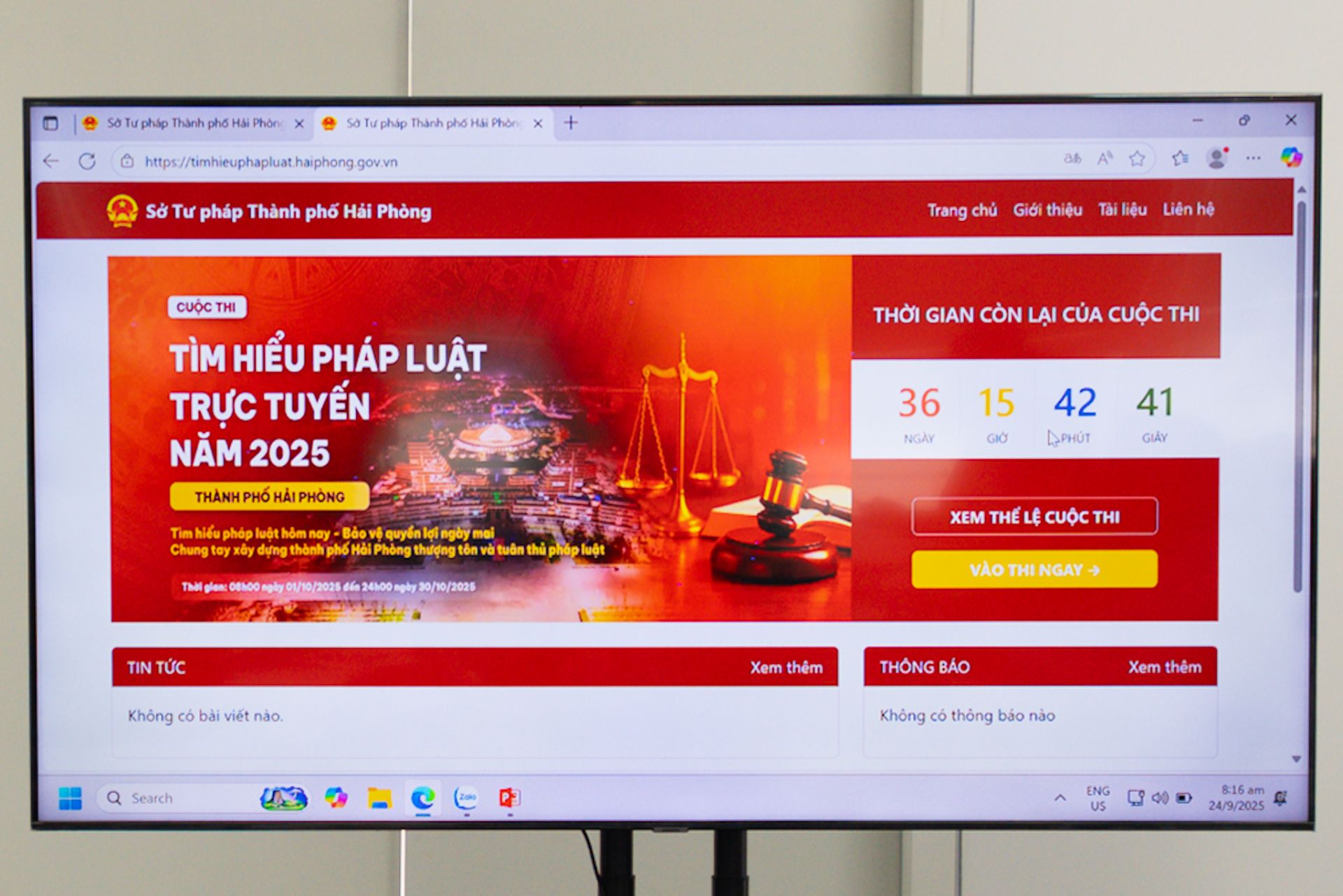 Người dự thi tham gia bằng cách truy cập Website với tên miền: https://timhieuphapluat.haiphong.gov.vn hoặc nhấn vào banner Cuộc thi tại Cổng Thông tin điện tử thành phố Hải Phòng.