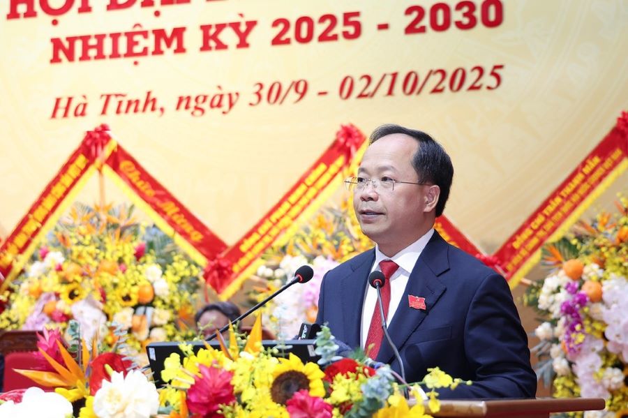 Bí thư Tỉnh ủy Hà Tĩnh Nguyễn Duy Lâm phát biểu bế mạc Đại hội.