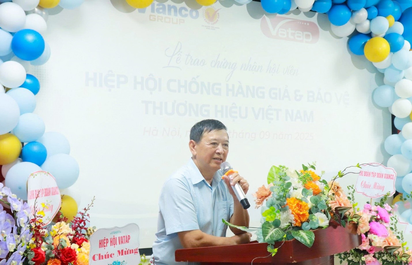 Ông Nguyễn Đăng Sinh, Chủ tịch Hiệp hội VATAP phát biểu tại buổi lễ