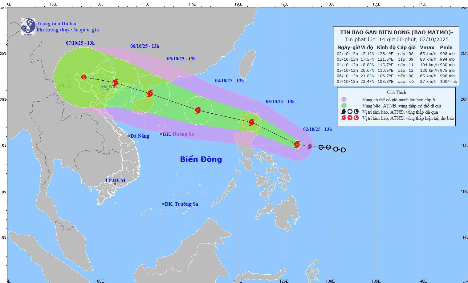 Bão số 11 Matmo đang di chuyển nhanh theo hướng về Quảng Ninh – Hải Phòng