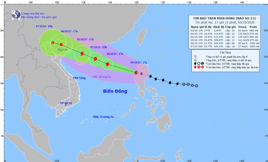 Từ sáng 4/10, khu vực Bắc Biển Đông có gió mạnh, biển động dữ dội