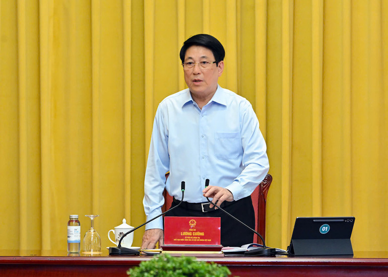 Chủ tịch nước Lương Cường phát biểu chỉ đạo tại buổi làm việc.