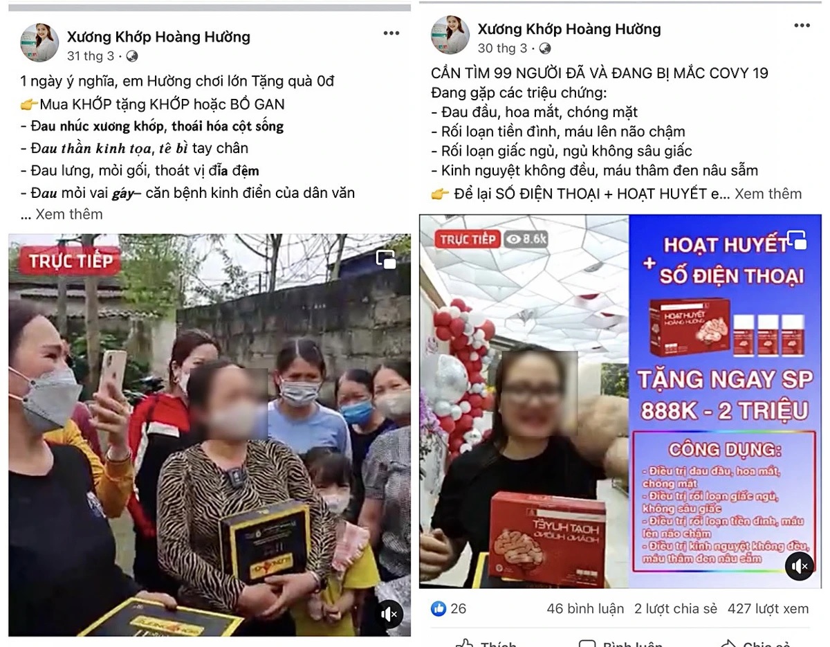 Trên fanpage Xương khớp Hoàng Hường liên tục đăng tải các quảng cáo sử dụng từ 