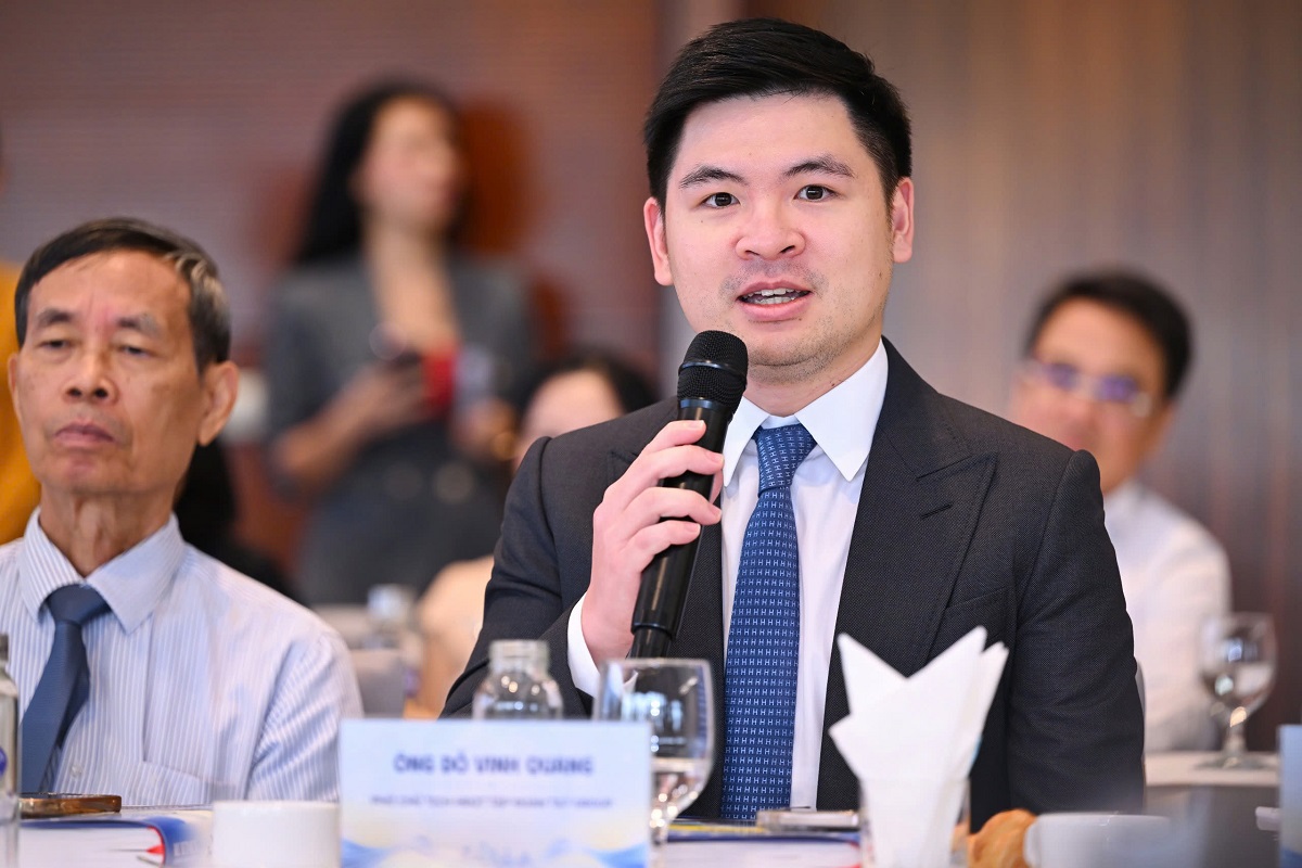 Ông Đỗ Vinh Quang, Phó Chủ tịch HĐQT Tập đoàn T&T Group chia sẻ tại cuộc đối thoại cấp cao chuyên gia – doanh nghiệp.