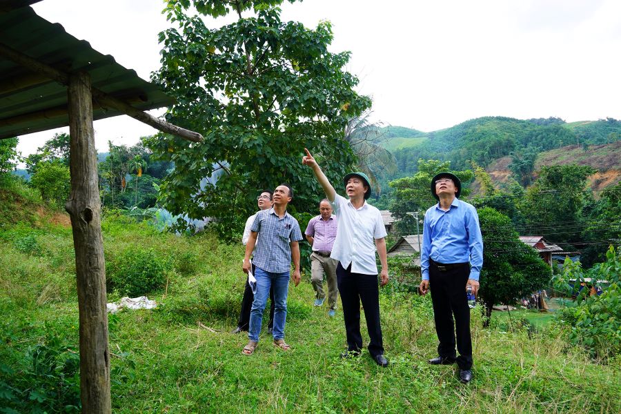 Phó Chủ tịch UBND tỉnh Hoàng Xuân Tân kiểm tra khu vực xung quanh địa điểm dự kiến xây dựng trường liên cấp.