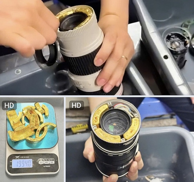 Số vàng cất giấu trong ống kính máy ảnh. Ảnh: CHQ