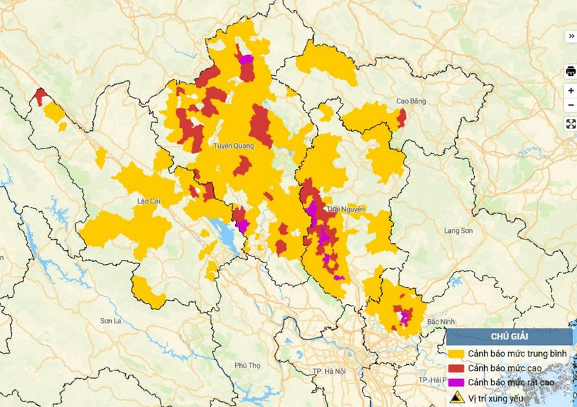 Đề phòng sạt lở đất do mưa lũ tại Lào Cai, Tuyên Quang, Cao Bằng, Thái Nguyên và Bắc Ninh