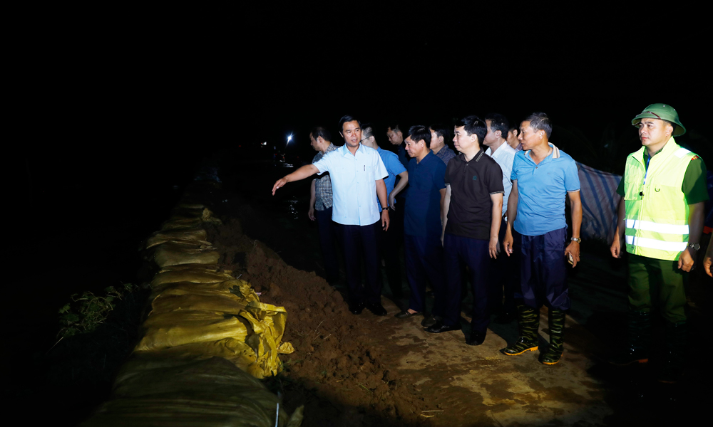 Đoàn công tác kiểm tra tuyến đê tả Cầu qua xã Hợp Thịnh.