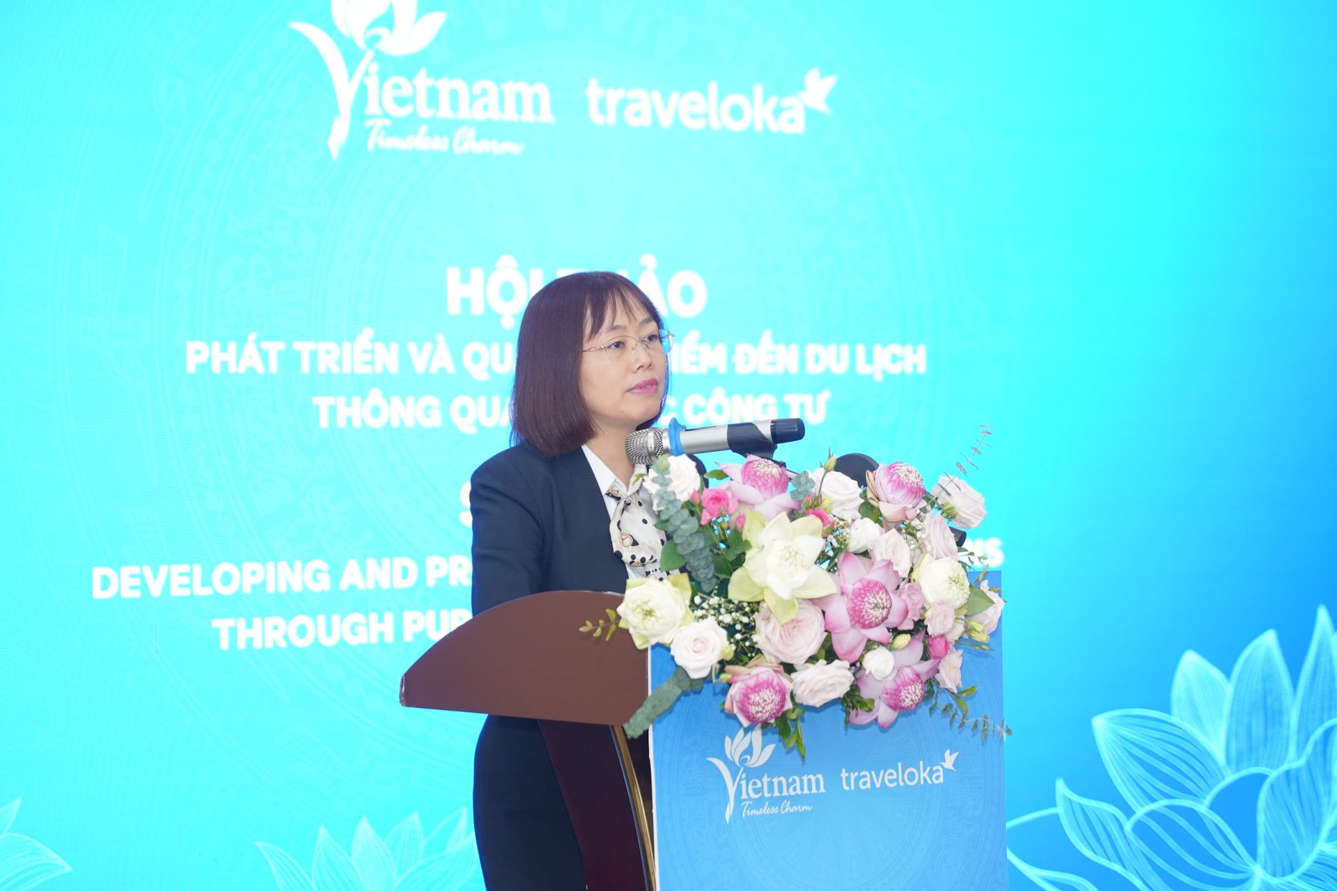 Bà Nguyễn Thị Hoa Mai, Phó Cục trưởng Cục Du lịch Quốc gia Việt Nam phát biểu tại sự kiện