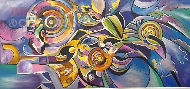 Tác phẩm: Tâm chuyển động – Tác giả: Đinh Hương – Chất liệu: Acrylic – Kích thước: 80 x 160 cm – Năm sáng tác: 2025 Tác phẩm: Tâm chuyển động – Tác giả: Đinh Hương – Chất liệu: Acrylic – Kích thước: 80 x 160 cm – Năm sáng tác: 2025