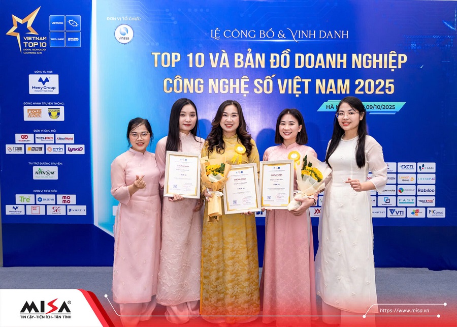 MISA thắng lớn với 3 hạng mục được vinh danh bao gồm: Top 10 Doanh nghiệp cung cấp giải pháp Tài chính – Kế toán, Top 10 Doanh nghiệp cung cấp nền tảng, phát triển ứng dụng AI và Top 10 Doanh nghiệp cung cấp giải pháp quản trị doanh nghiệp.