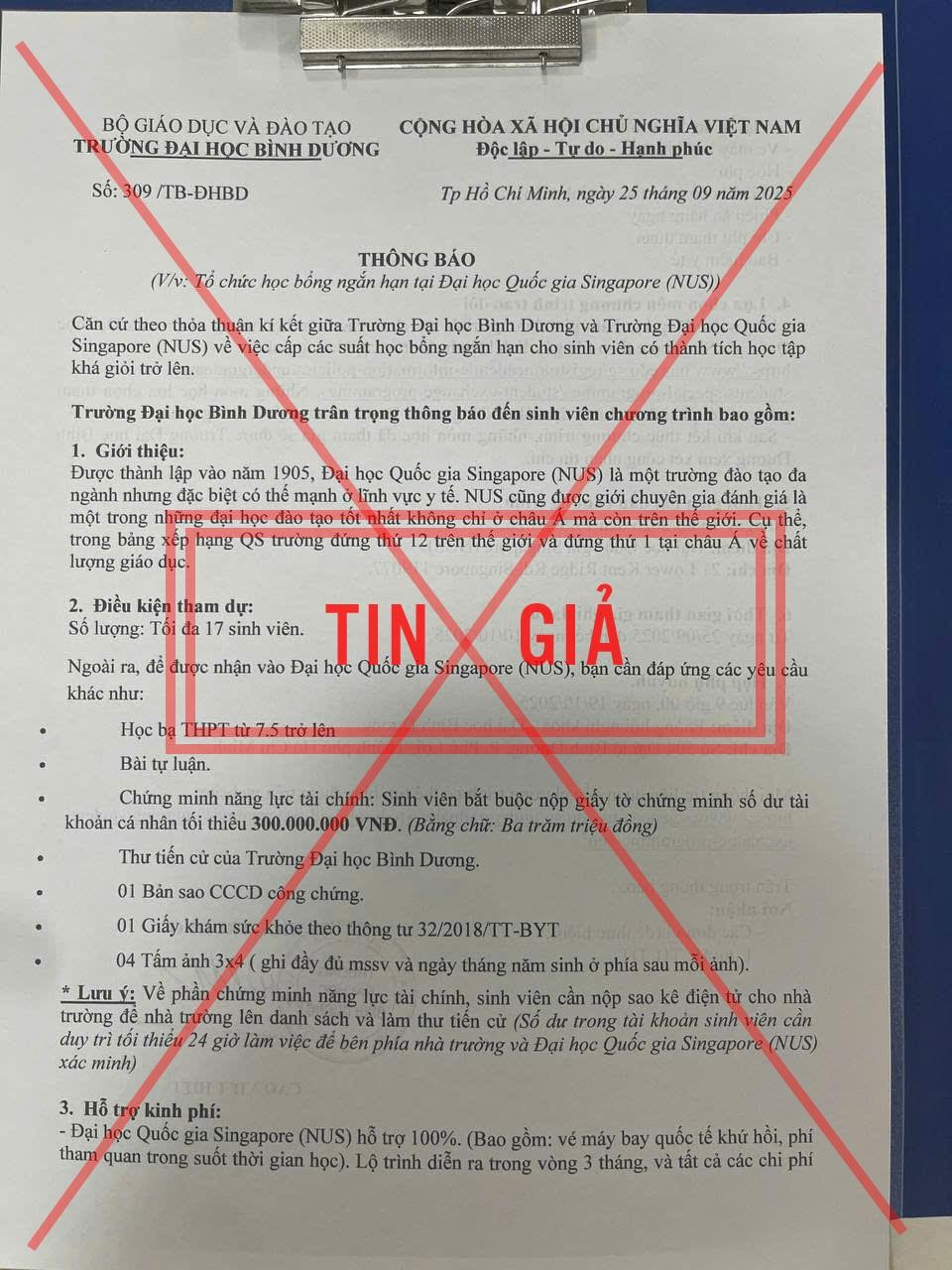 Văn bản giả mạo được chia sẻ trên mạng xã hội