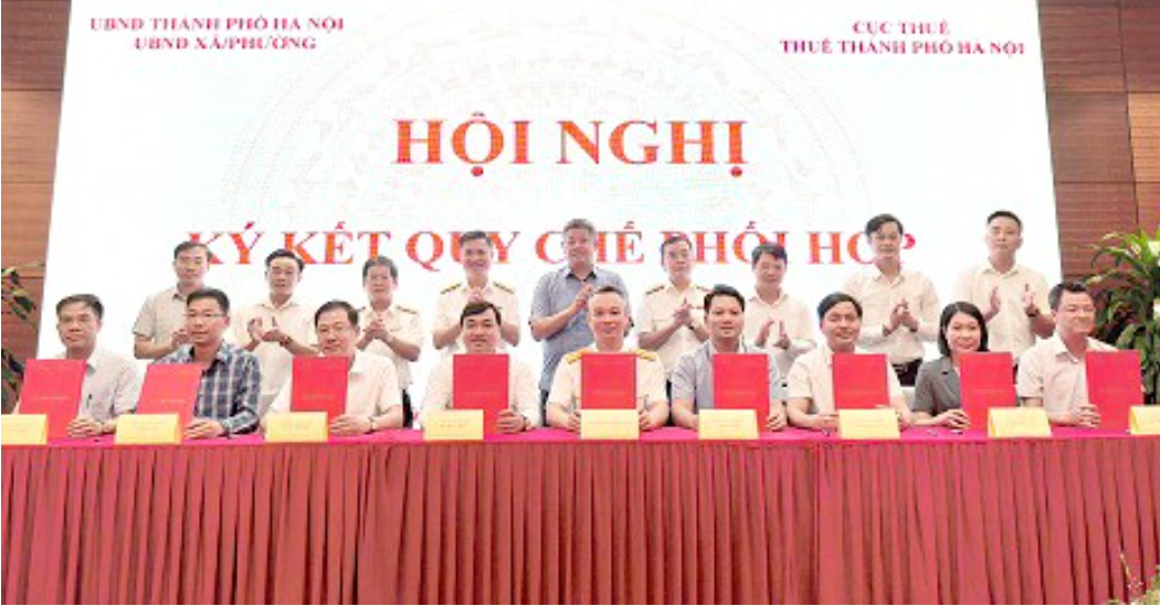 Lễ ký kết Quy chế phối hợp giữa Thuế TP. Hà Nội và UBND các xã, phường. Ảnh: Thuế TP. Hà Nội Lễ ký kết Quy chế phối hợp giữa Thuế TP. Hà Nội và UBND các xã, phường. Ảnh: Thuế TP. Hà Nội