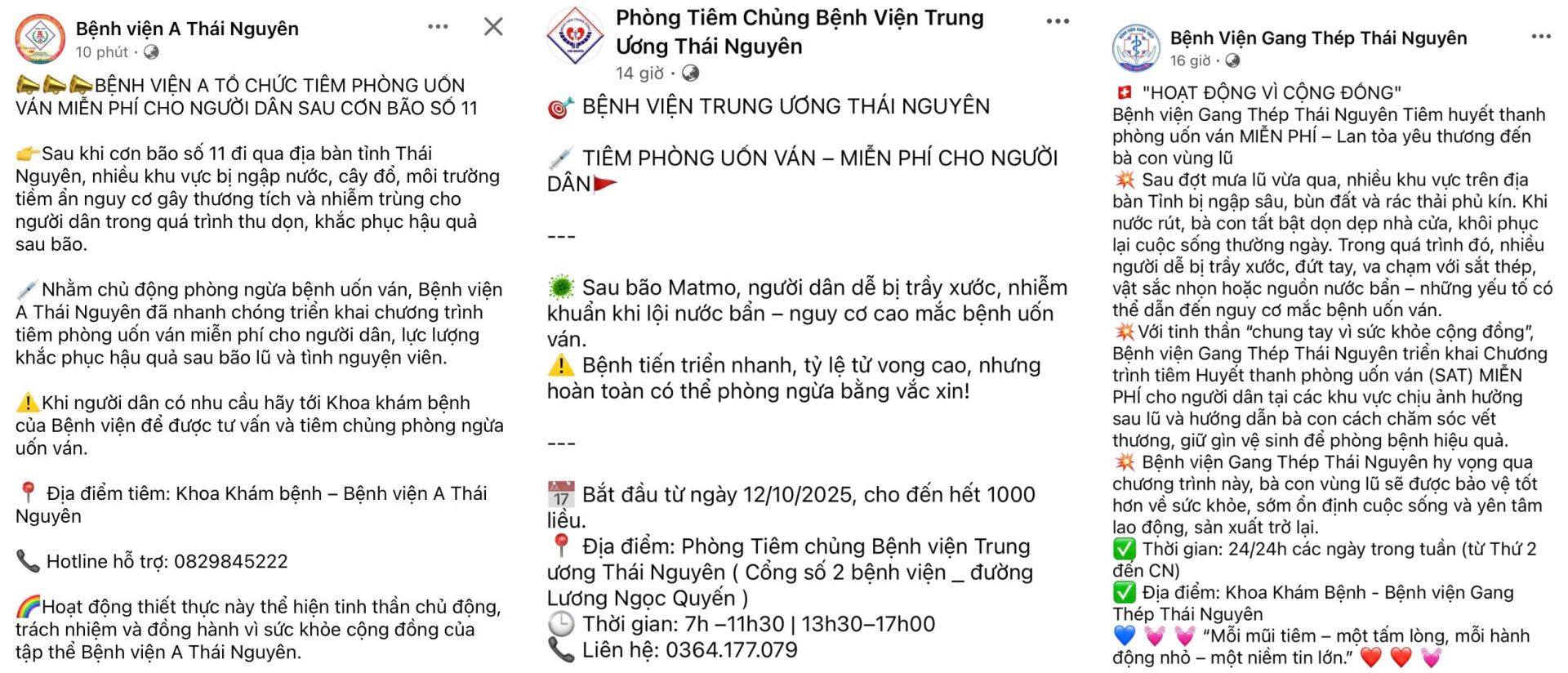 Các cơ sở y tế đăng tải thông tin và hướng dẫn người dân địa điểm, thời gian tổ chức tiêm phòng uốn ván miễn phí Các cơ sở y tế đăng tải thông tin và hướng dẫn người dân địa điểm, thời gian tổ chức tiêm phòng uốn ván miễn phí
