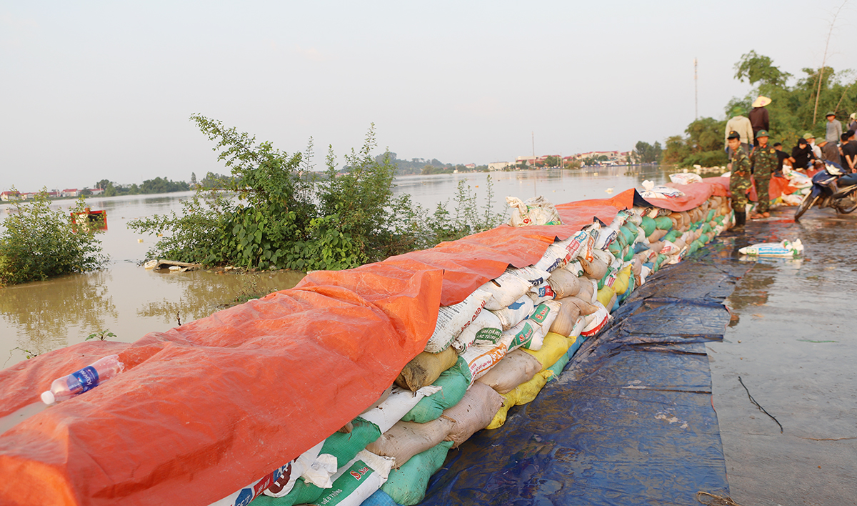 Tuyến đê bối Đẩu Hàn, phường Kinh Bắc bị tràn do ảnh hưởng mưa, bão số 11